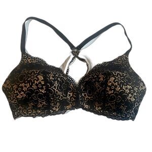 Aerie 38B Bra Black Lace Plunge Wireless Racerback